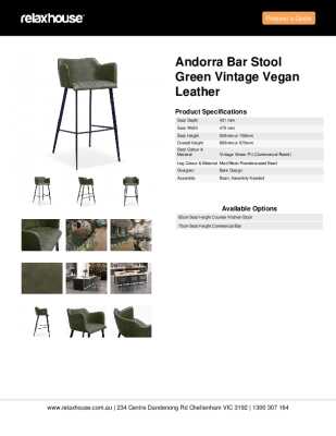 Tear Sheet: Andorra Bar Stool Green Vintage Vegan Leather