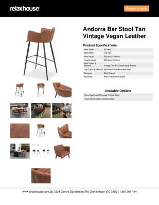 Tear Sheet: Andorra Bar Stool Tan Vintage Vegan Leather