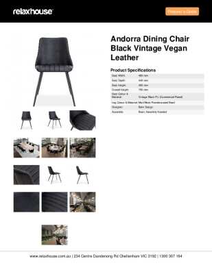 Tear Sheet: Andorra Dining Chair Black Vintage Vegan Leather