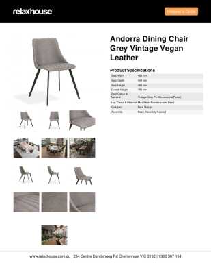 Tear Sheet: Andorra Dining Chair Grey Vintage Vegan Leather