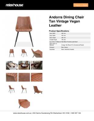 Tear Sheet: Andorra Dining Chair Tan Vintage Vegan Leather