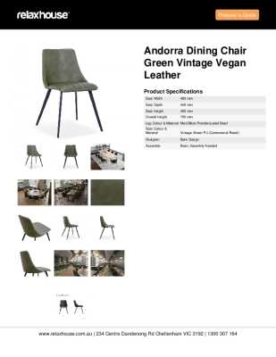 Tear Sheet: Andorra Dining Chair Green Vintage Vegan Leather