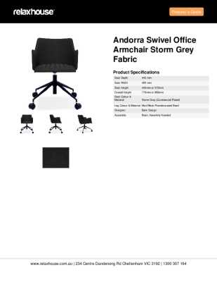 Tear Sheet: Andorra Swivel Office Armchair Storm Grey Fabric