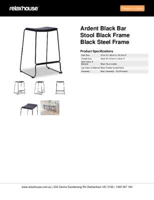 Tear Sheet: Ardent Black Bar Stool Black Frame Black Steel Frame
