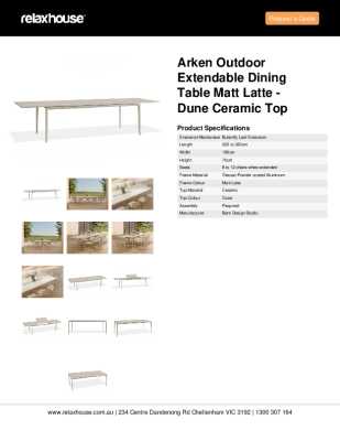 Tear Sheet: Arken Outdoor Extendable Dining Table Matt Latte - Dune Ceramic Top