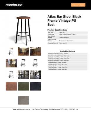 Tear Sheet: Atlas Bar Stool Black Frame Vintage PU Seat