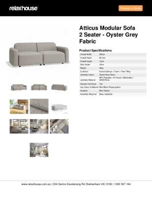 Tear Sheet: Atticus Modular Sofa 2 Seater - Oyster Grey Fabric