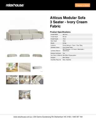 Tear Sheet: Atticus Modular Sofa 3 Seater - Ivory Cream Fabric