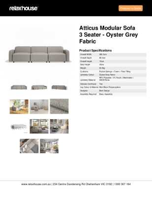 Tear Sheet: Atticus Modular Sofa 3 Seater - Oyster Grey Fabric