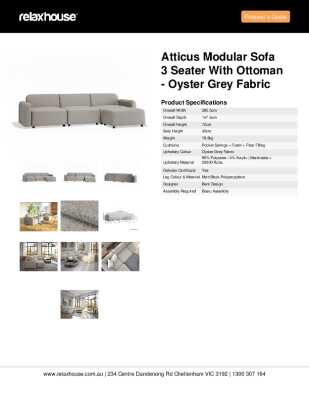 Tear Sheet: Atticus Modular Sofa 3 Seater with Ottoman - Oyster Grey Fabric