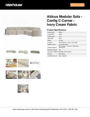 Tear Sheet: Atticus Modular Sofa - Config C Corner - Ivory Cream Fabric