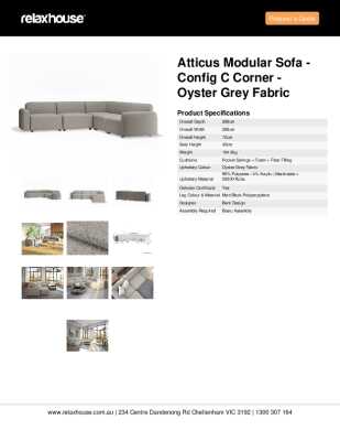 Tear Sheet: Atticus Modular Sofa - Config C Corner - Oyster Grey Fabric