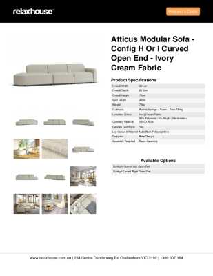 Tear Sheet: Atticus Modular Sofa - Config H or I Curved Open End - Ivory Cream Fabric
