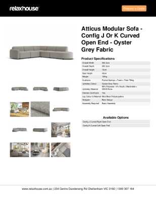 Tear Sheet: Atticus Modular Sofa - Config J or K Curved Open End - Oyster Grey Fabric