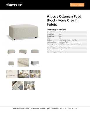 Tear Sheet: Atticus Ottoman Foot Stool - Ivory Cream Fabric