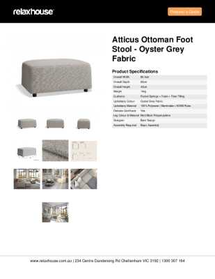 Tear Sheet: Atticus Ottoman Foot Stool - Oyster Grey Fabric