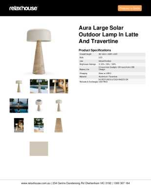 Tear Sheet: Aura Large Solar Outdoor Lamp in Latte and Travertine