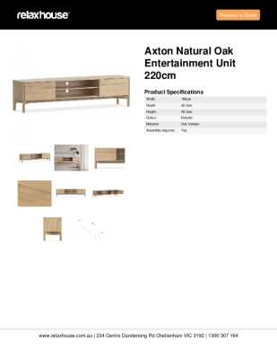Tear Sheet: Axton Natural Oak Entertainment Unit 220cm
