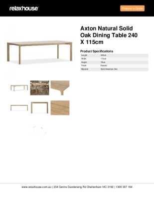 Tear Sheet: Axton Natural Solid Oak Dining Table 240 x 115cm