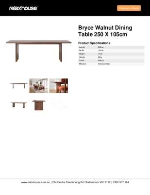 Tear Sheet: Bryce Walnut Dining Table 250 x 105cm