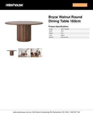 Tear Sheet: Bryce Walnut Round Dining Table 160cm