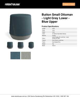 Tear Sheet: Button Small Ottoman - Light Grey Lower - Blue Upper