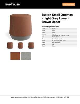 Tear Sheet: Button Small Ottoman - Light Grey Lower - Brown Upper