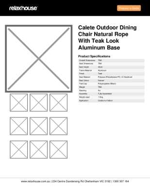 Tear Sheet: Calete Outdoor Dining Chair Natural Rope with Teak Look Aluminum Base