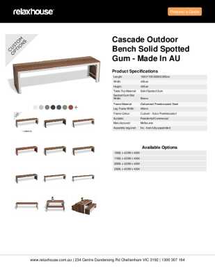 Tear Sheet: Cascade Outdoor Bench Solid Spotted Gum - Made in AU