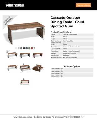 Tear Sheet: Cascade Outdoor Dining Table - Solid Spotted Gum