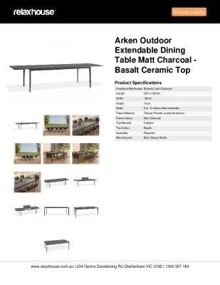 Tear Sheet: Arken Outdoor Extendable Dining Table Matt Charcoal - Basalt Ceramic Top