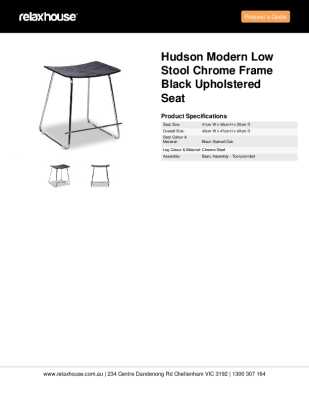 Tear Sheet: Hudson Modern Low Stool Chrome Frame Black Upholstered Seat