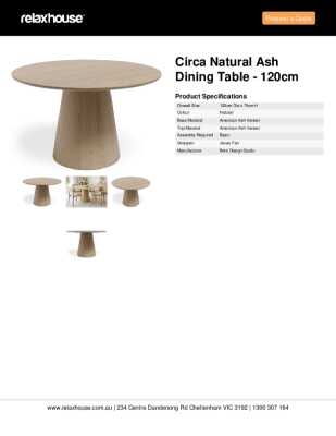 Tear Sheet: Circa Natural Ash Dining Table - 120cm