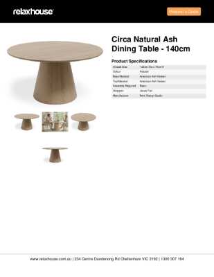 Tear Sheet: Circa Natural Ash Dining Table - 140cm
