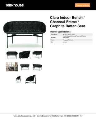 Tear Sheet: Clara Indoor Bench / Charcoal Frame / Graphite Rattan Seat