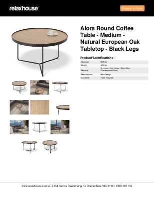 Tear Sheet: Alora Round Coffee Table - Medium - Natural European Oak Tabletop - Black Legs