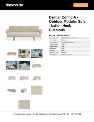 Tear Sheet: Delmar Config A - Outdoor Modular Sofa - Latte - Husk Cushions