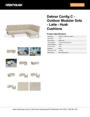 Tear Sheet: Delmar Config C - Outdoor Modular Sofa - Latte - Husk Cushions