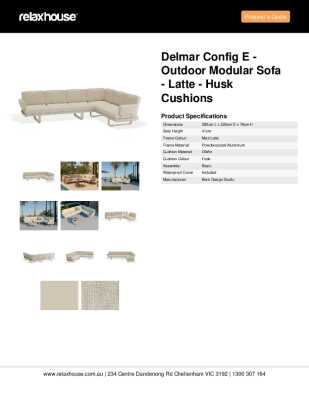 Tear Sheet: Delmar Config E - Outdoor Modular Sofa - Latte - Husk Cushions