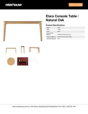 Tear Sheet: Elara Console Table / Natural Oak