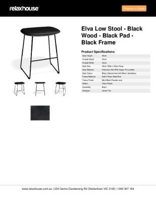 Tear Sheet: Elva Low Stool - Black Wood - Black Pad - Black Frame
