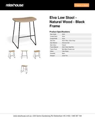 Tear Sheet: Elva Low Stool - Natural Wood - Black Frame