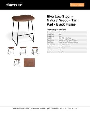 Tear Sheet: Elva Low Stool - Natural Wood - Tan Pad - Black Frame