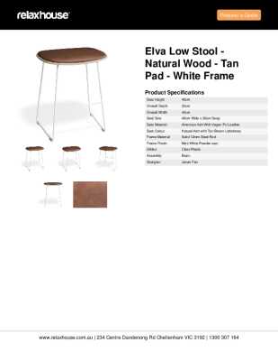 Tear Sheet: Elva Low Stool - Natural Wood - Tan Pad - White Frame