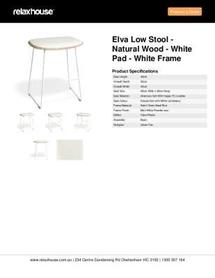 Tear Sheet: Elva Low Stool - Natural Wood - White Pad - White Frame