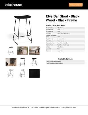 Tear Sheet: Elva Bar Stool - Black Wood - Black Frame
