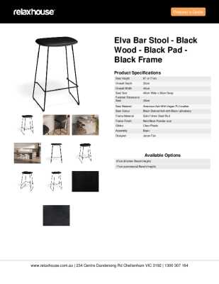 Tear Sheet: Elva Bar Stool - Black Wood - Black Pad - Black Frame