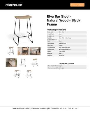 Tear Sheet: Elva Bar Stool - Natural Wood - Black Frame