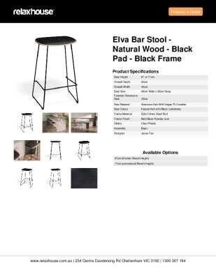 Tear Sheet: Elva Bar Stool - Natural Wood - Black Pad - Black Frame