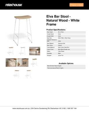 Tear Sheet: Elva Bar Stool - Natural Wood - White Frame